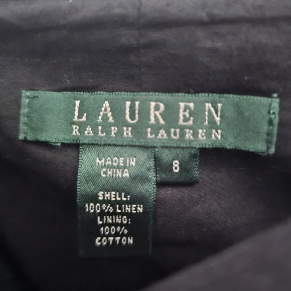 Lauren Ralph Lauren Black 100% Linen Skirt Midi Size 8 Lined - Picture 3 of 4